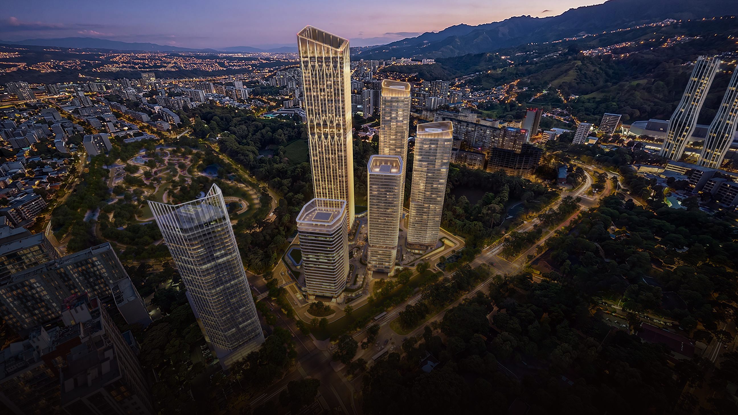 Tbilisi skyline with the Caucasus foothills at dusk