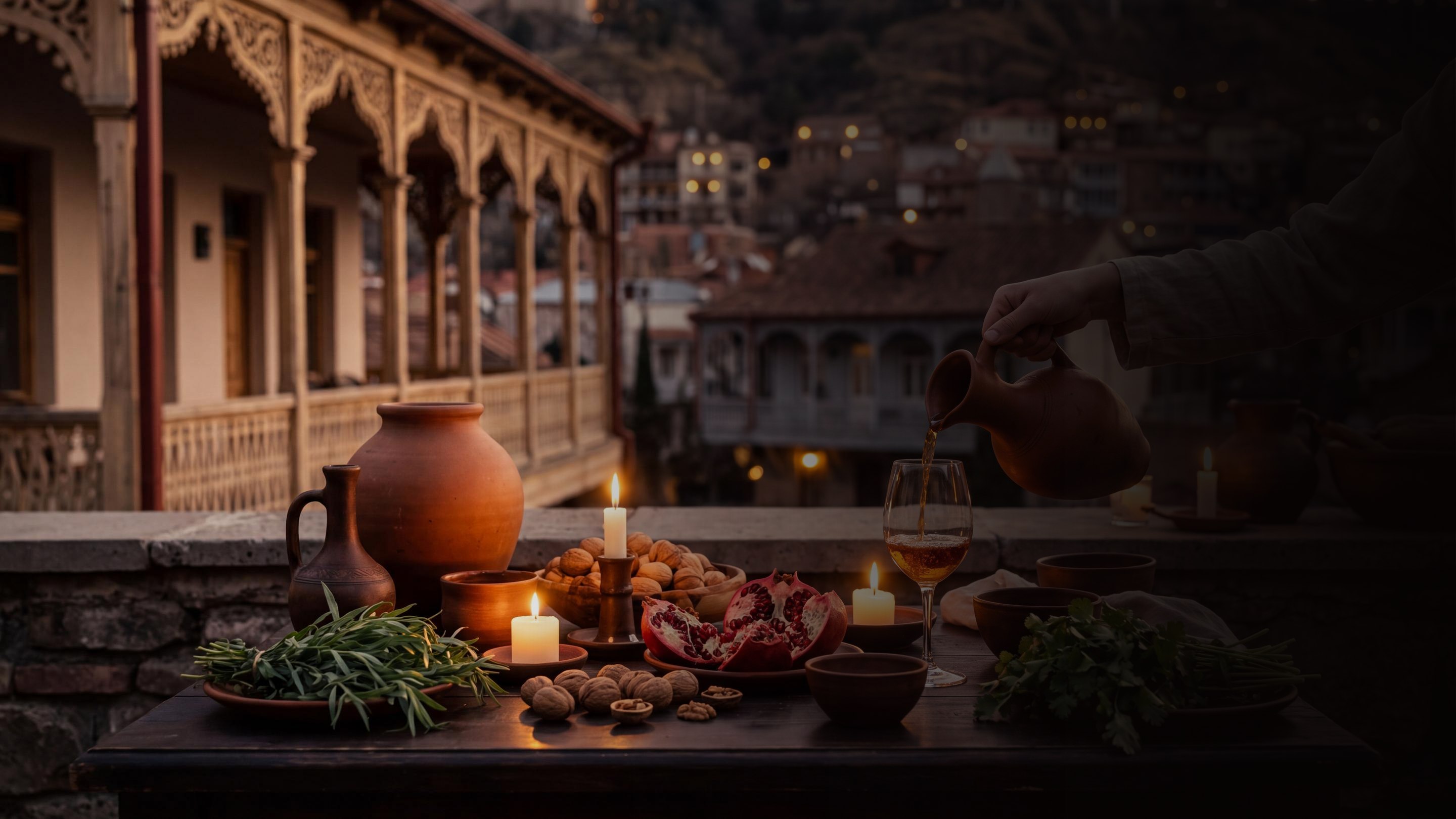 Georgian wine and a welcoming table in Tbilisi